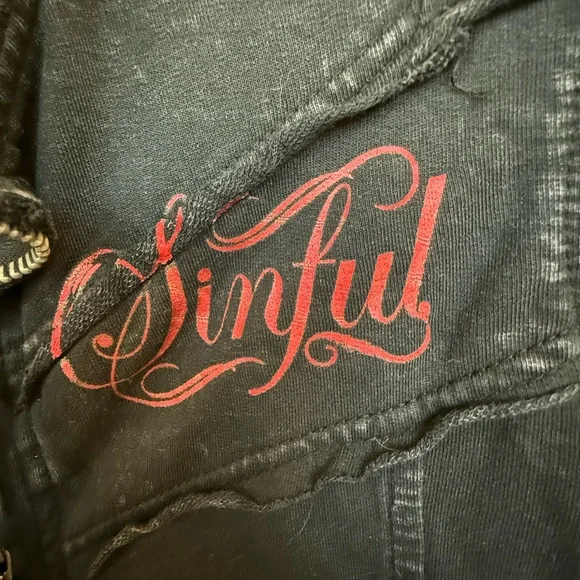 Vintage Y2K Affliction + Sinful Black Women's Graphic Zip Up Jacket Size Small - Picture 4 of 6